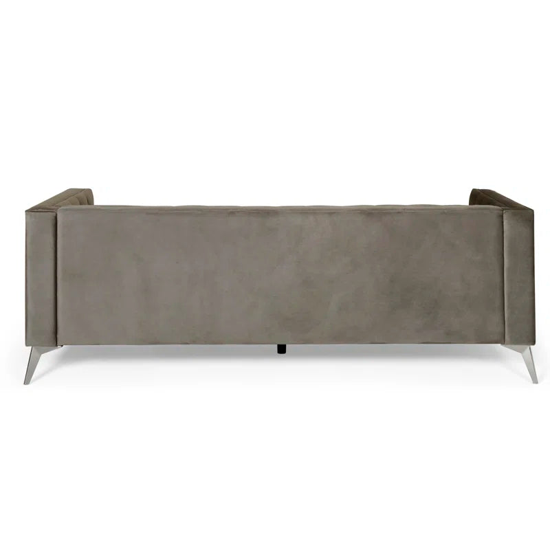 THE CASA ORO® 88" 3 Seater Sofa, Velvet Tuxedo Arm Sofa Couch(Gray)