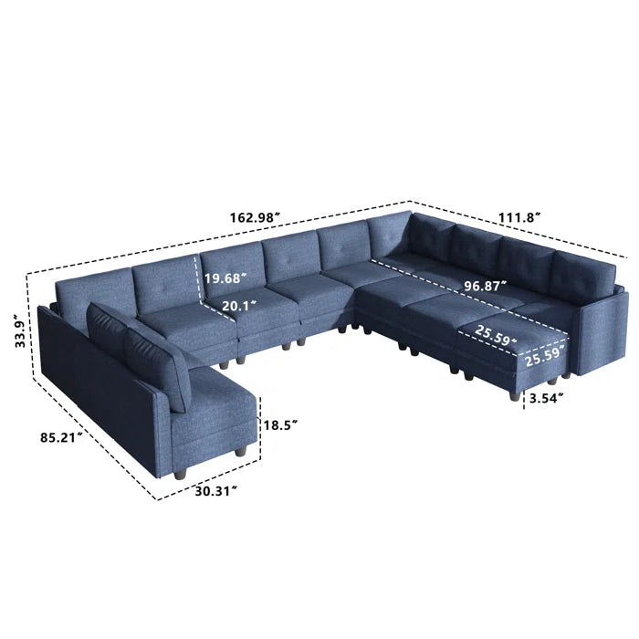 U-Shape Sectional Sofa: 14 - Piece Upholstered Sectional Sofa(Navy Blue Polyester Blend)