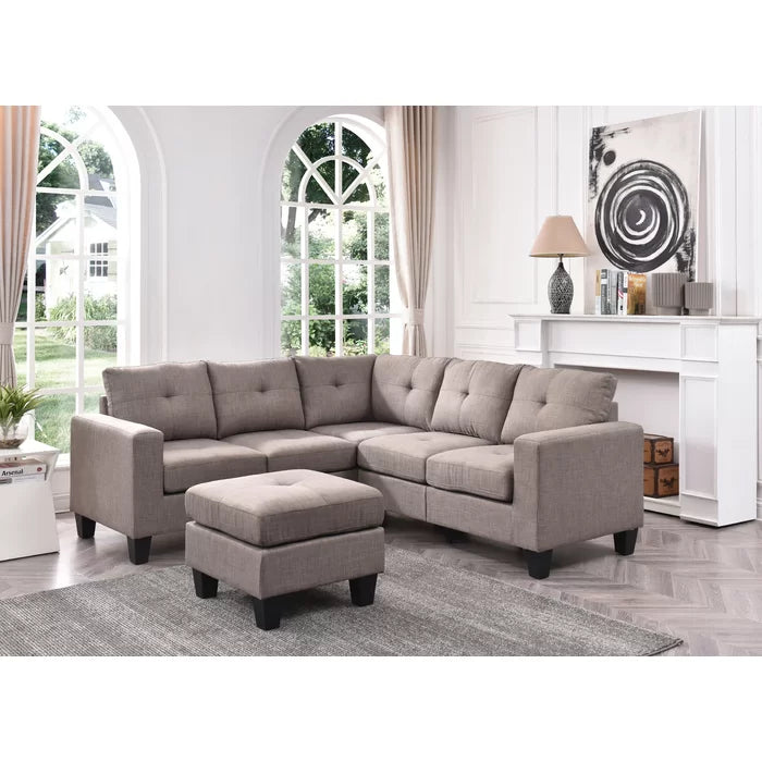L-Shape Sectional Sofa: 14 - Piece Upholstered Sectional(Light Gray)