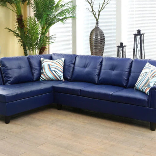 L-Shape Sofa: 2 - Piece Faux Leather Sectional(Blue Faux Leather)