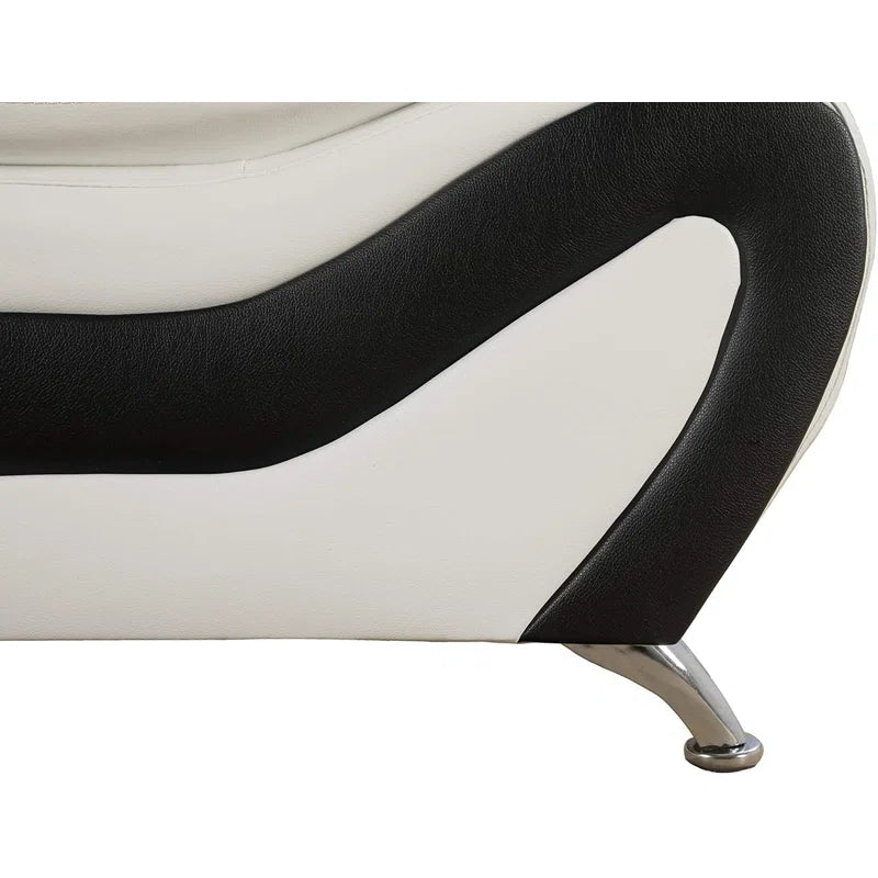 Modern Sofa Set: 2 - Piece Modern Faux Leather Living Room Set(Black/White)