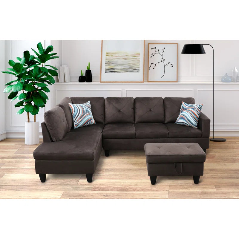 L-Shape Sectional Sofa: 2 - Piece Upholstered Sectional with Chaise(Taupe Velvet)