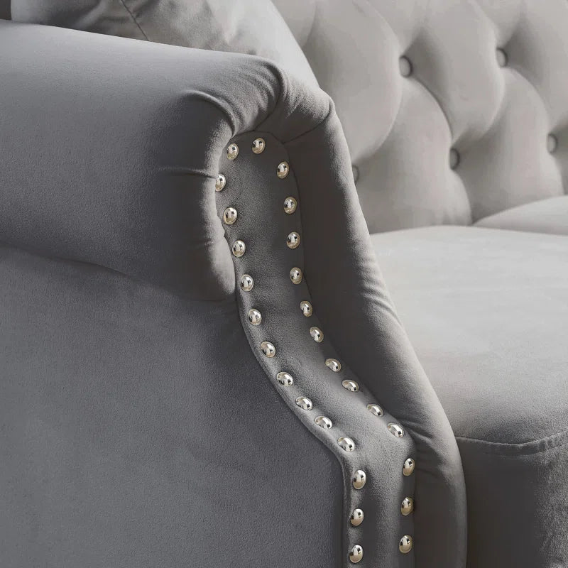 THE CASA ORO® 2 - Piece Upholstered Tufted 3 Seater Chesterfield Sofa Set(Gray Velvet)