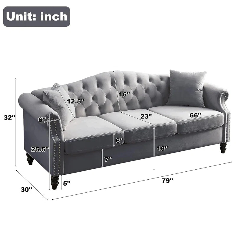 THE CASA ORO® 2 - Piece Upholstered Tufted 3 Seater Chesterfield Sofa Set(Gray Velvet)