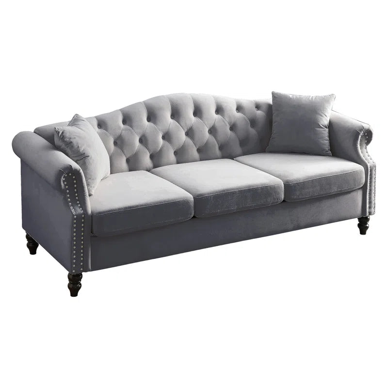 THE CASA ORO® 2 - Piece Upholstered Tufted 3 Seater Chesterfield Sofa Set(Gray Velvet)