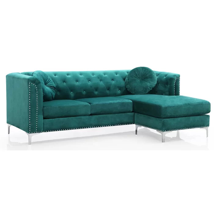 L- Shape Sectional Sofa: 2-Piece Velvet Sectional Sofa & Chaise(Green)