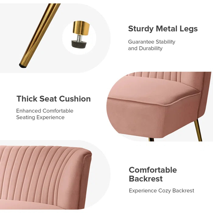 THE CASE ORO® 47" Velvet 2-Seat Armless Upholstered Loveseat Mid-Century Modern Office Sofa(Pink Velvet)