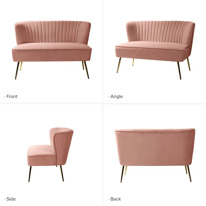 THE CASE ORO® 47" Velvet 2-Seat Armless Upholstered Loveseat Mid-Century Modern Office Sofa(Pink Velvet)