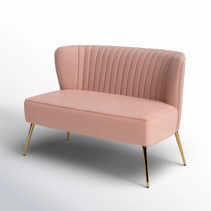 THE CASE ORO® 47" Velvet 2-Seat Armless Upholstered Loveseat Mid-Century Modern Office Sofa(Pink Velvet)