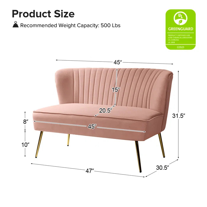 THE CASE ORO® 47" Velvet 2-Seat Armless Upholstered Loveseat Mid-Century Modern Office Sofa(Pink Velvet)