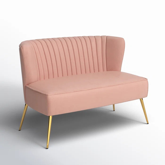 THE CASE ORO® 47" Velvet 2-Seat Armless Upholstered Loveseat Mid-Century Modern Office Sofa(Pink Velvet)