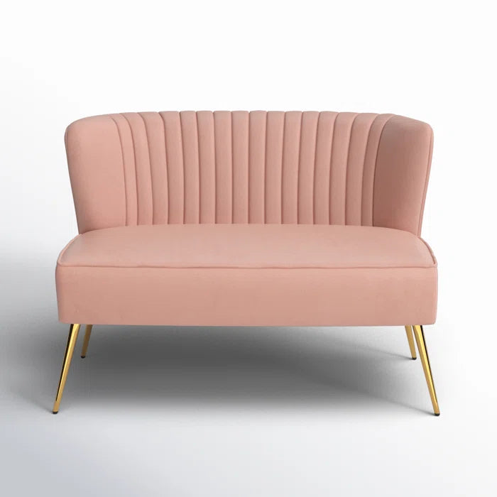 THE CASE ORO® 47" Velvet 2-Seat Armless Upholstered Loveseat Mid-Century Modern Office Sofa(Pink Velvet)