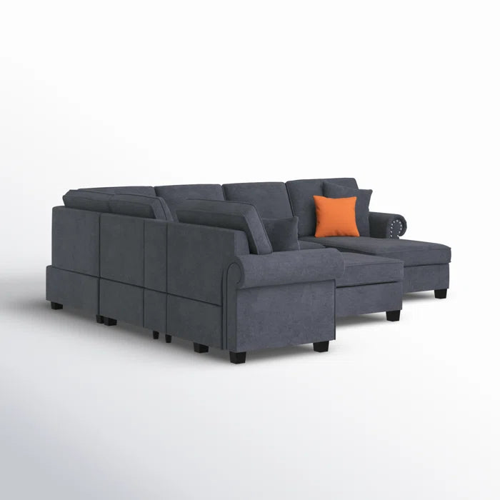 6 Seater Sofa: 136.35" Wide Reversible Modular Corner Sectional with Ottoman(Gray Polyester Blend)