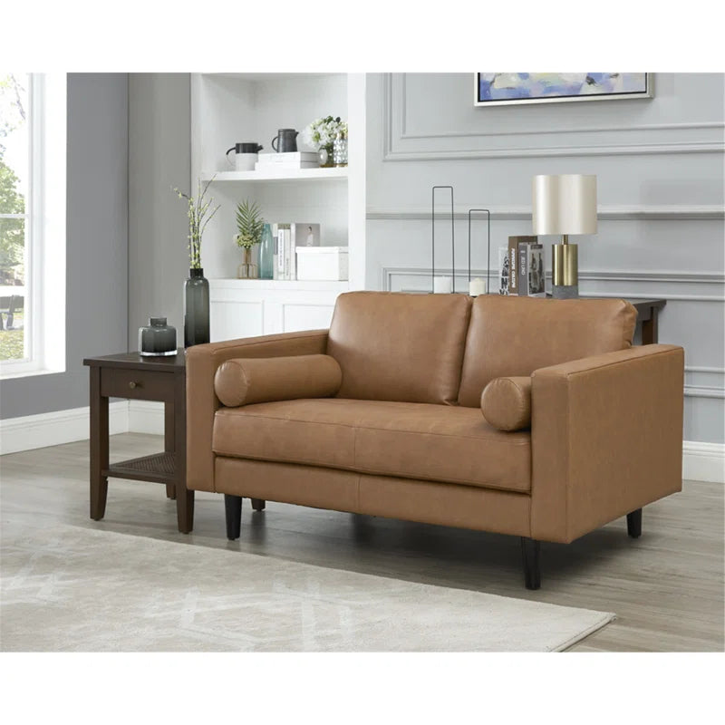 THE CASA ORO® Designer Sofa Set: 2 Piece Living Room Sets Genuine Leather Modern Couch Set with Loveseat and Accent Chair(Brown Genuine Leather)