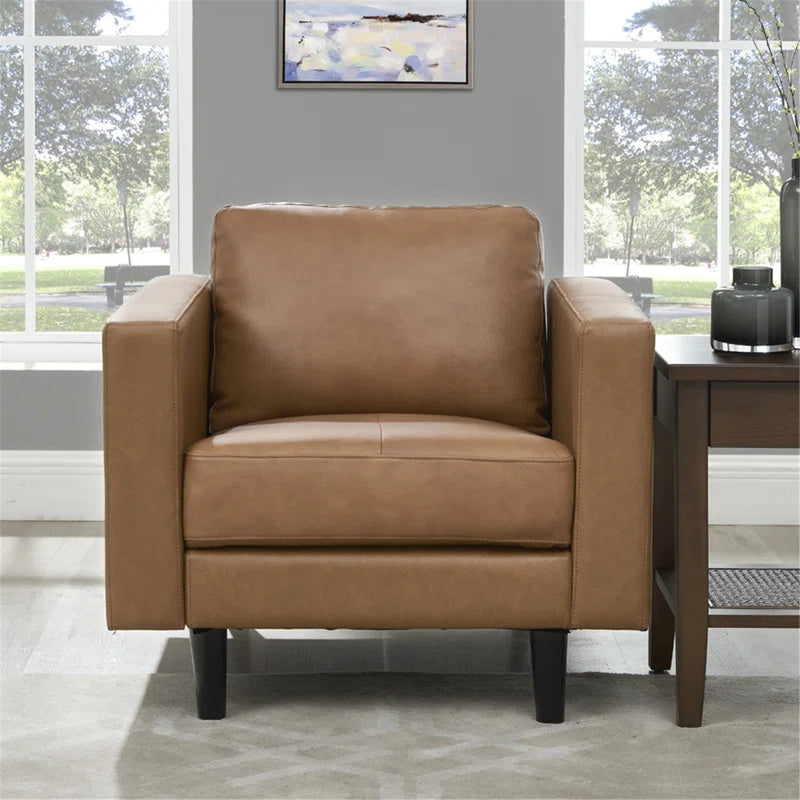 THE CASA ORO® Designer Sofa Set: 2 Piece Living Room Sets Genuine Leather Modern Couch Set with Loveseat and Accent Chair(Brown Genuine Leather)