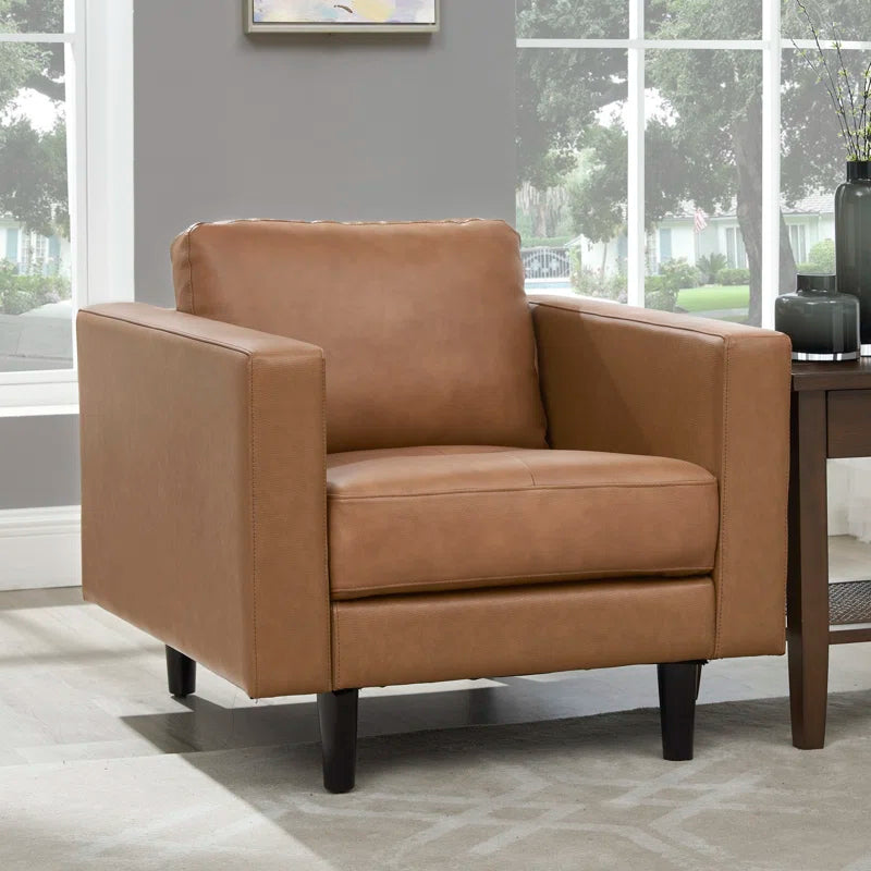 THE CASA ORO® Designer Sofa Set: 2 Piece Living Room Sets Genuine Leather Modern Couch Set with Loveseat and Accent Chair(Brown Genuine Leather)