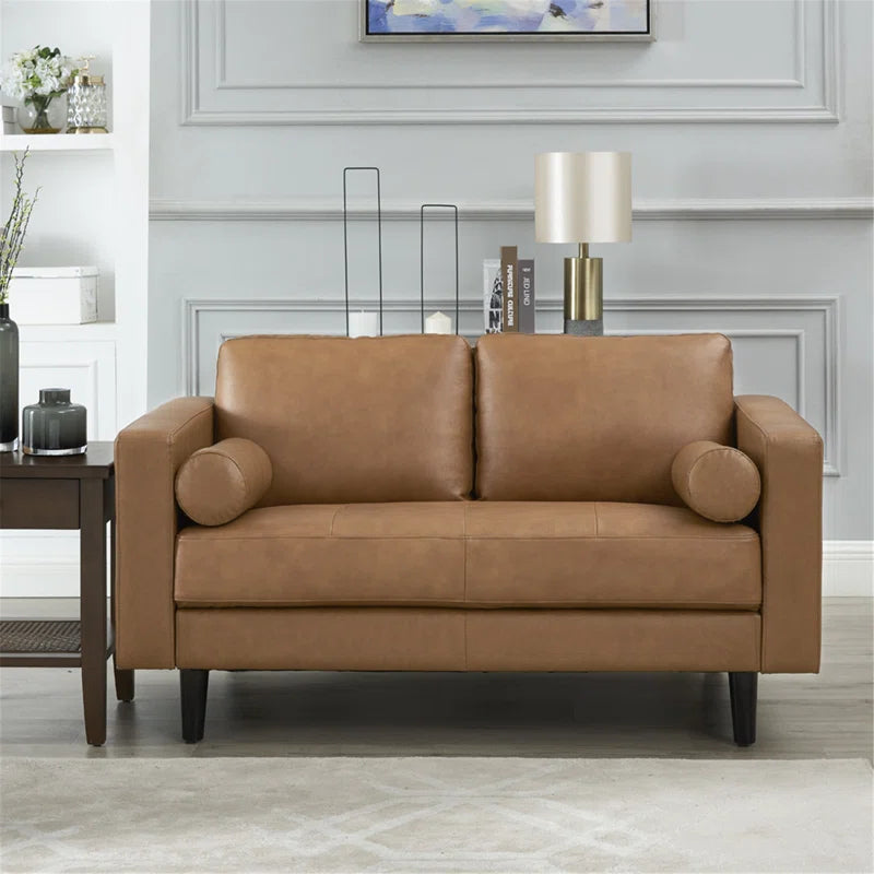 THE CASA ORO® Designer Sofa Set: 2 Piece Living Room Sets Genuine Leather Modern Couch Set with Loveseat and Accent Chair(Brown Genuine Leather)