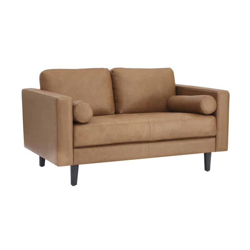 THE CASA ORO® Designer Sofa Set: 2 Piece Living Room Sets Genuine Leather Modern Couch Set with Loveseat and Accent Chair(Brown Genuine Leather)