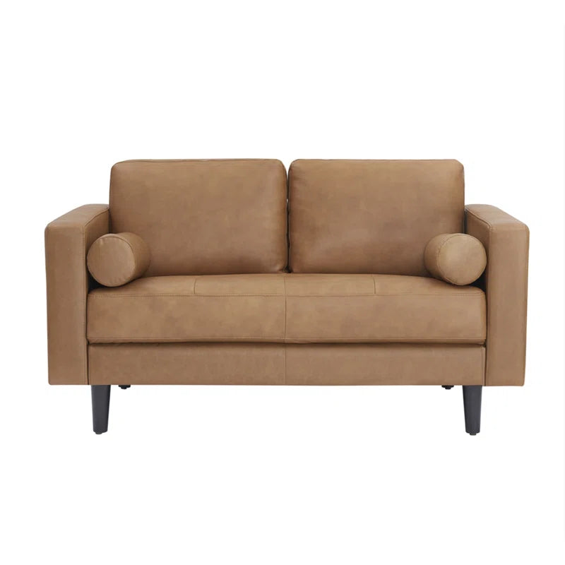 THE CASA ORO® Designer Sofa Set: 2 Piece Living Room Sets Genuine Leather Modern Couch Set with Loveseat and Accent Chair(Brown Genuine Leather)