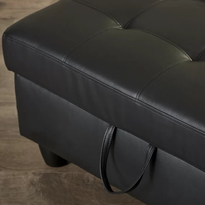 L-Shape Sectional Sofa: 3 - Piece Faux Leather Sectional sofa(Black)