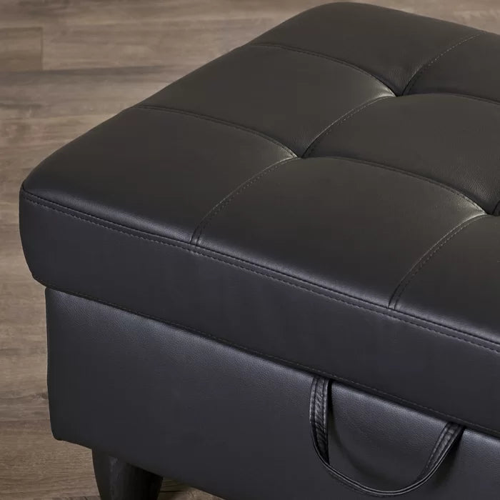 L-Shape Sectional Sofa: 3 - Piece Faux Leather Sectional sofa(Black)