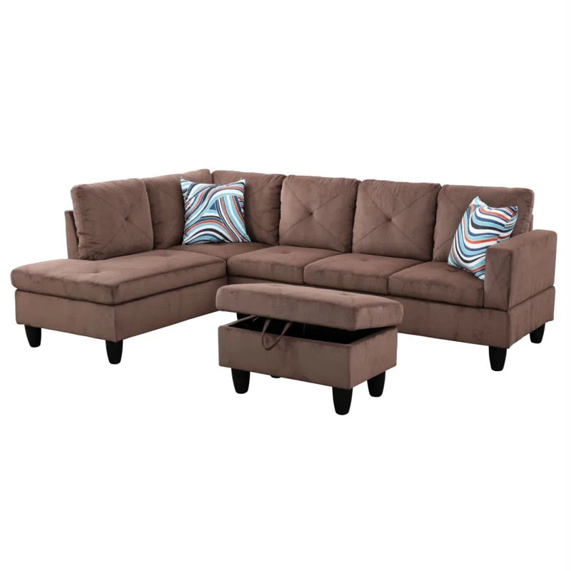 L-Shape Sectional Sofa: 3 - Piece L- Shaped Upholstered Living Room Sectional Sofa(Brown Corduroy)