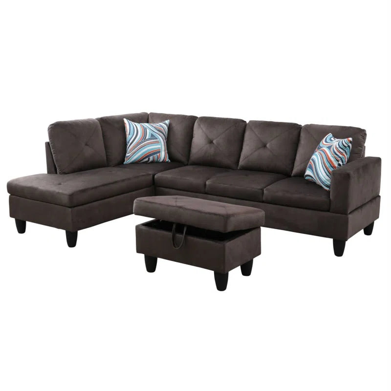 L-Shape Sectional Sofa: 3 - Piece L- Shaped Upholstered Living Room Sectional Sofa(Chocolate Microfiber/Microsuede)