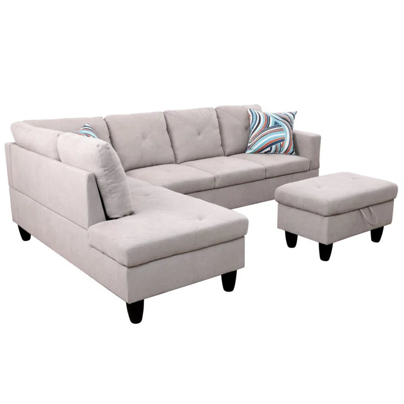 L-Shape Sectional Sofa: 3 - Piece L- Shaped Upholstered Living Room Sectional Sofa(Gray Polyester Blend)