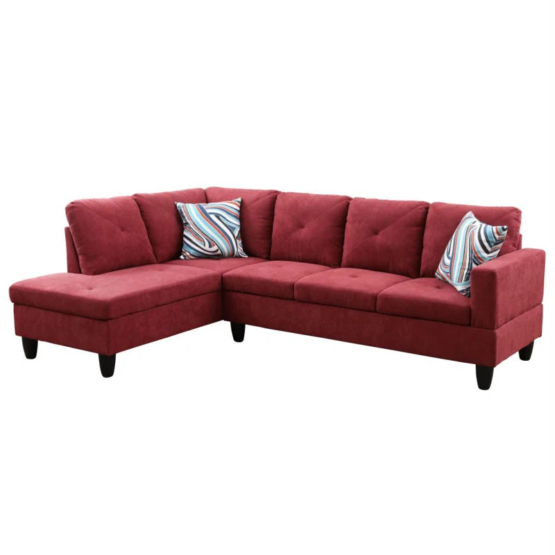 L-Shape Sectional Sofa: 3 - Piece L- Shaped Upholstery Living Room Sectional Sofa(Red Polyester Blend)