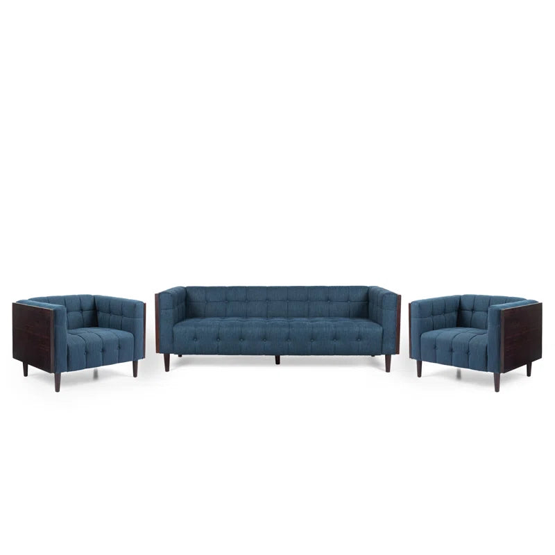 THE CASA ORO® Designer Sofa Set: 3 - Piece Stylish and Comfortable Living Room Set(Blue Polyester)