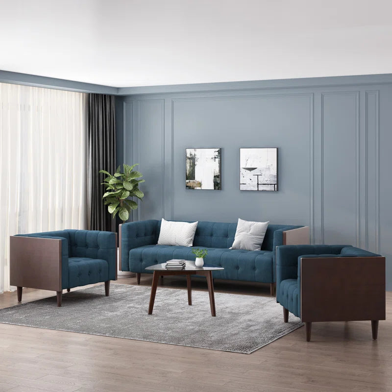 THE CASA ORO® Designer Sofa Set: 3 - Piece Stylish and Comfortable Living Room Set(Blue Polyester)