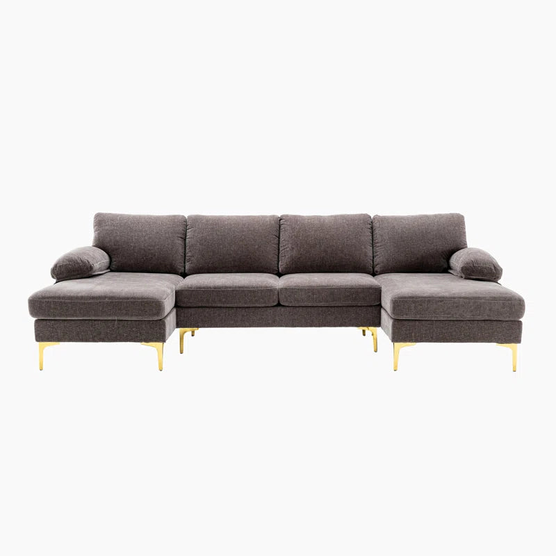U-Shape Sectional Sofa: 110.6" Wide 3-Piece Upholstered Sectional with Chaise Longue(Gray Polyester)