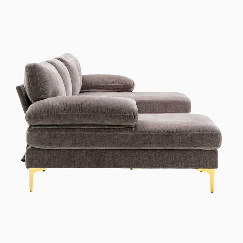 U-Shape Sectional Sofa: 110.6" Wide 3-Piece Upholstered Sectional with Chaise Longue(Gray Polyester)