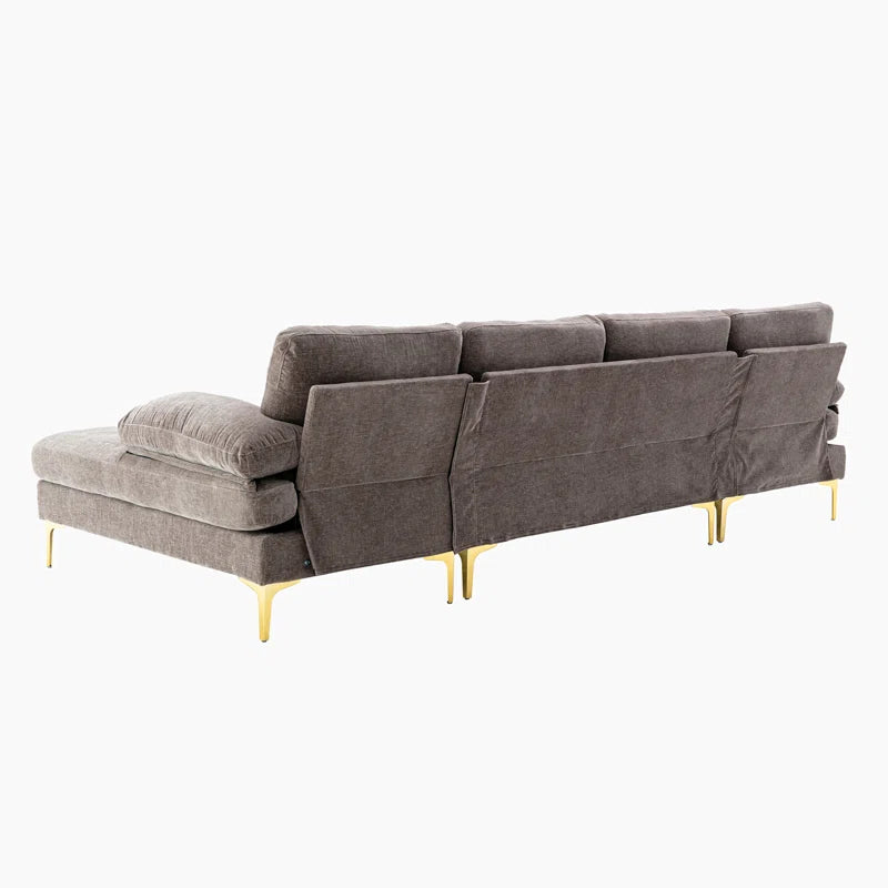 U-Shape Sectional Sofa: 110.6" Wide 3-Piece Upholstered Sectional with Chaise Longue(Gray Polyester)