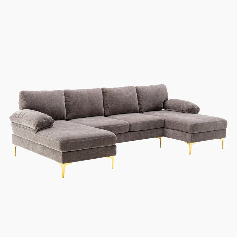 U-Shape Sectional Sofa: 110.6" Wide 3-Piece Upholstered Sectional with Chaise Longue(Gray Polyester)