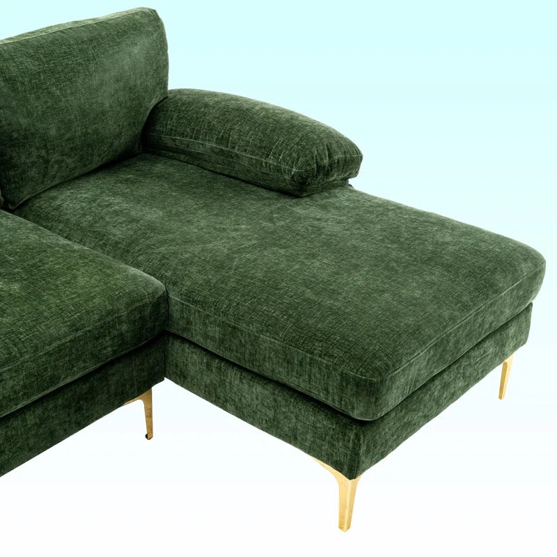 U-Shape Sectional Sofa: 110.6" Wide 3-Piece Upholstered Sectional with Chaise Longue(Green Chenille)