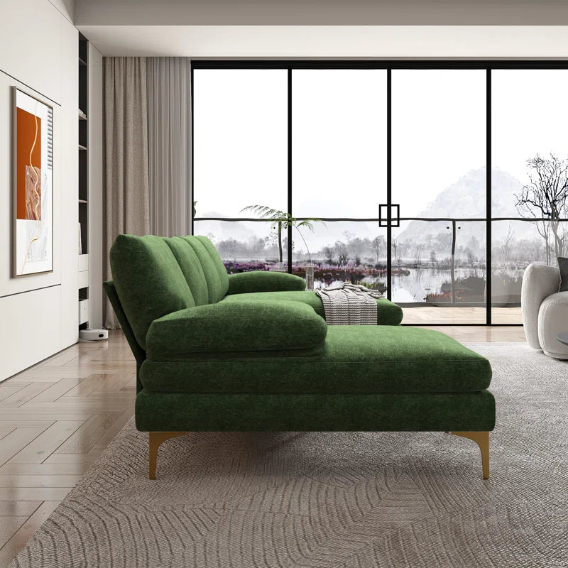 U-Shape Sectional Sofa: 110.6" Wide 3-Piece Upholstered Sectional with Chaise Longue(Green Chenille)