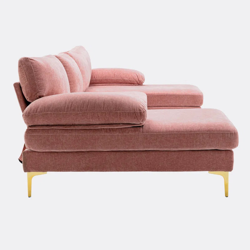 U-Shape Sectional Sofa: 110.6" Wide 3-Piece Upholstered Sectional with Chaise Longue(Pink Polyester)