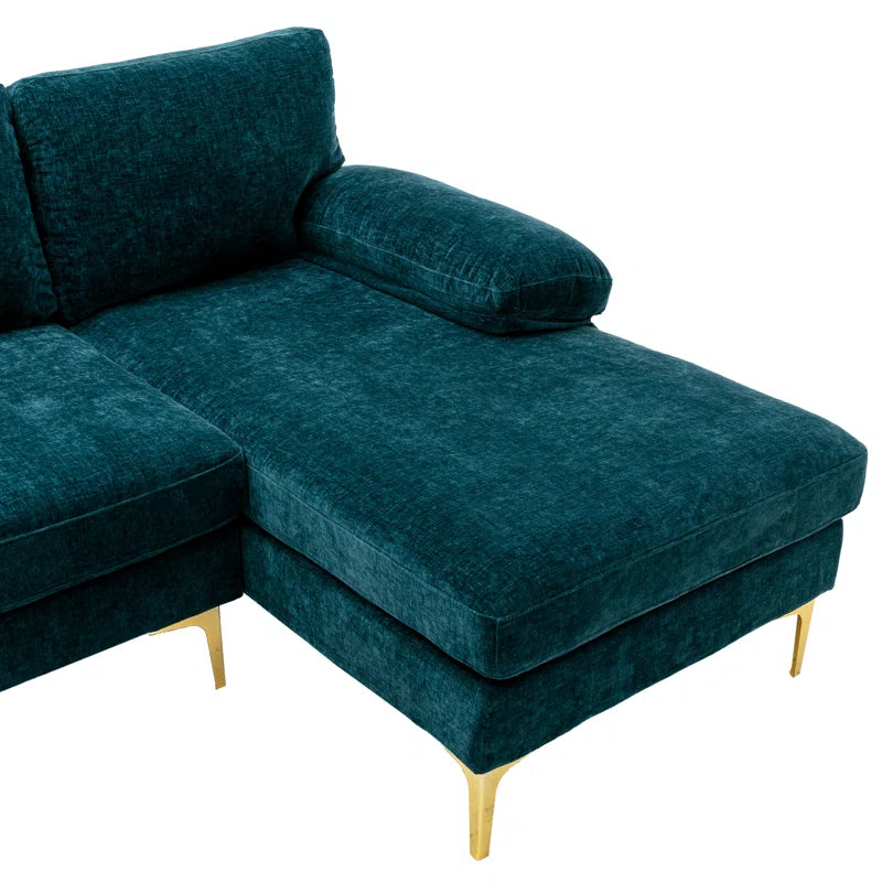 U-Shape Sectional Sofa: 110.6" Wide 3-Piece Upholstered Sectional with Chaise Longue(Teal Blue Polyester)