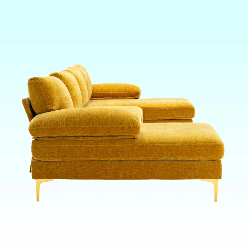 U-Shape Sectional Sofa: 110.6" Wide 3-Piece Upholstered Sectional with Chaise Longue(Yellow Chenille)