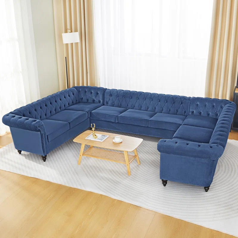 U-Shape Sectional Sofa: 3 - Piece Velvet Sectional(Blue Velvet)
