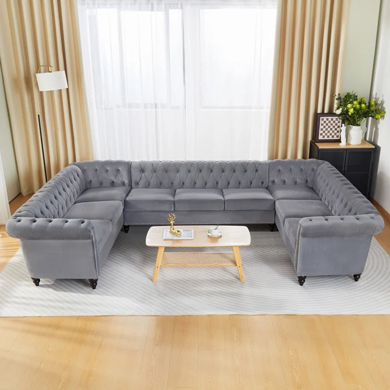U-Shape Sectional Sofa: 3 - Piece Velvet Sectional(Gray Velvet)