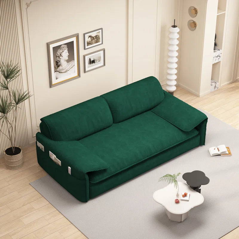 Sofa Cum Bed: 3-in-1 Queen Convertible Sleeper Sofa Cum Bed(Green Velvet)