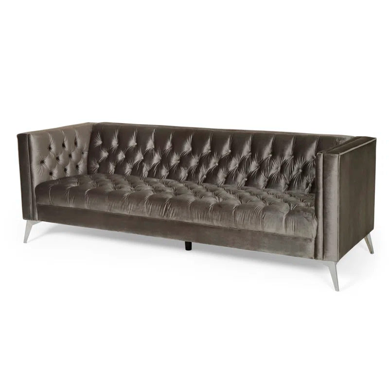 THE CASA ORO® 88" 3 Seater Sofa, Velvet Tuxedo Arm Sofa Couch(Gray)