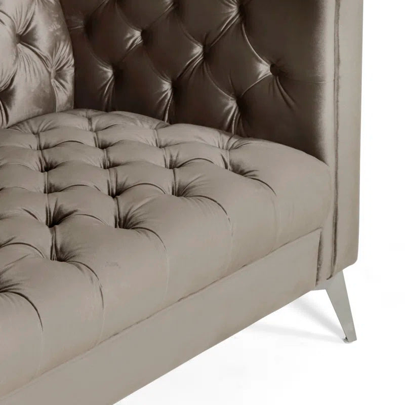 THE CASA ORO® 88" 3 Seater Sofa, Velvet Tuxedo Arm Sofa Couch(Gray)