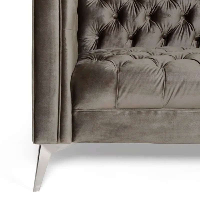 THE CASA ORO® 88" 3 Seater Sofa, Velvet Tuxedo Arm Sofa Couch(Gray)