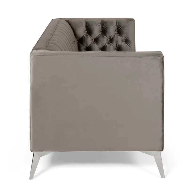 THE CASA ORO® 88" 3 Seater Sofa, Velvet Tuxedo Arm Sofa Couch(Gray)