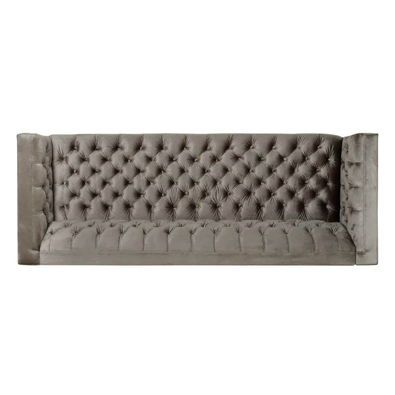 THE CASA ORO® 88" 3 Seater Sofa, Velvet Tuxedo Arm Sofa Couch(Gray)