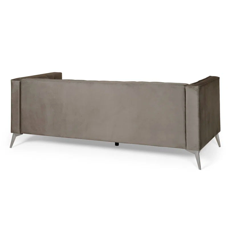 THE CASA ORO® 88" 3 Seater Sofa, Velvet Tuxedo Arm Sofa Couch(Gray)