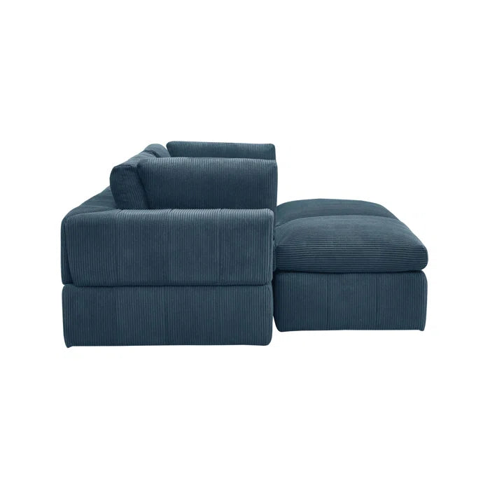 U-Shape Sectional Sofa: 4 - Piece Corduroy Sectional(Dark Blue Corduroy)